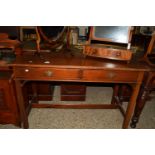 HARDWOOD SIDE TABLE WITH TWO DRAWERS BENEATH, LENGTH APPROX 122CM