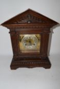 WOODEN MANTEL CLOCK WITH SILVERED DIAL