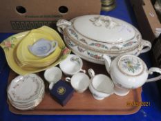 TRAY CONTAINING CHINA INCLUDING AN AYNSLEY PART COFFEE SET