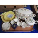 TRAY CONTAINING CHINA INCLUDING AN AYNSLEY PART COFFEE SET