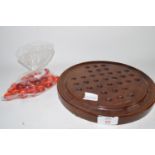 WOODEN BOARD WITH RED MARBLES