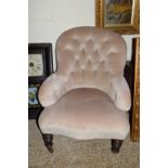 BUTTON BACK UPHOLSTERED BEDROOM CHAIR, WIDTH APPROX 73CM MAX