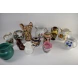CERAMIC JUGS, VASES, INCLUDING A COALPORT MODEL OF A MASTHEAD JUG AND A ORIENTAL JAR WITH FAMILLE