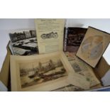 BOX CONTAINING VARIOUS EPHEMERA, SOME MOTORCYCLE RELATED AND VINTAGE DAILY EXPRESS NEWSPAPERS