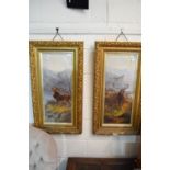 TWO FRAMED PRINTS OF STAGS AFTER R CLEMINSON ENTITLED "ON THE ALERT" AND "THE CHALLENGE"