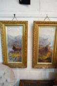 TWO FRAMED PRINTS OF STAGS AFTER R CLEMINSON ENTITLED "ON THE ALERT" AND "THE CHALLENGE"