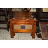 SMALL ORIENTAL STYLE HARDWOOD SQUARE TABLE WITH DRAWER BENEATH