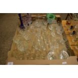 TRAY CONTAINING GLASS WARES, WINE GLASSES, SPIRIT GLASSES ETC