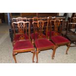 SET OF SIX MAHOGANY UPHOLSTERED DINING CHAIRS