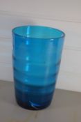 LARGE RIBBED BLUE GLASS VASE