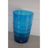 LARGE RIBBED BLUE GLASS VASE