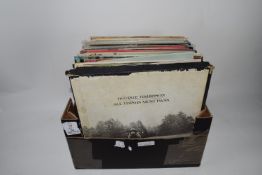 BOX CONTAINING LPS, MAINLY POP MUSIC, ABBA, GLEN CAMPBELL, GEORGE HARRISON ETC