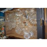 TRAY CONTAINING GLASS WARES, DECANTER, WATER JUG ETC
