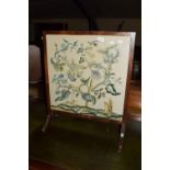 EMBROIDERED FIRE SCREEN DEPICTING VARIOUS FLORA AND FAUNA, APPROX WIDTH 60CM MAX