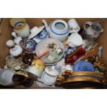 BOX CONTAINING MISCELLANEOUS CERAMICS INCLUDING JAPANESE EGGSHELL BOWL, ORIENTAL TEA POT ETC