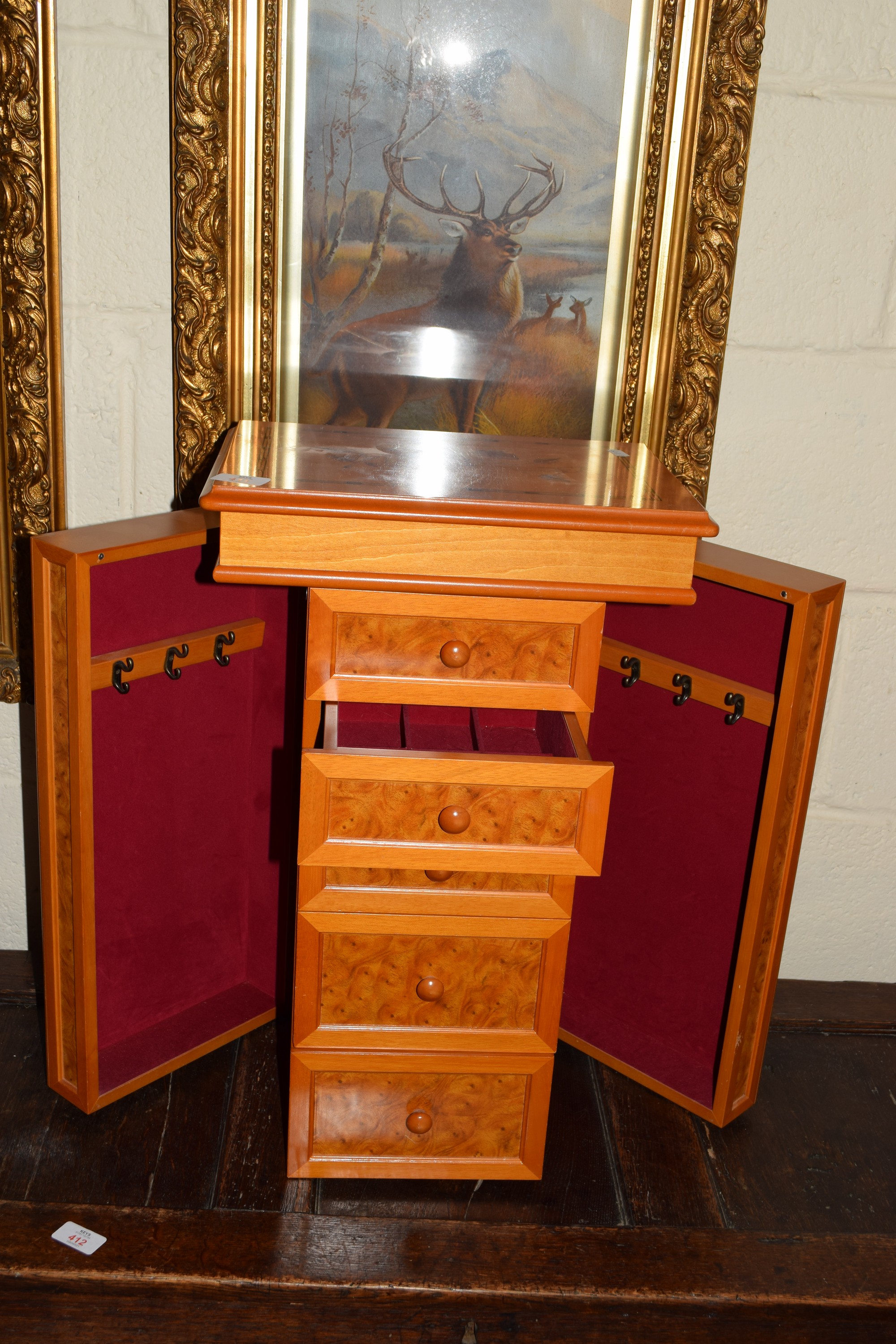 UNUSUAL FOLDING JEWELLERY CABINET, APPROX 36 X 26CM