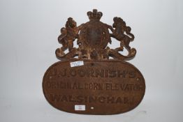 VINTAGE METAL PLAQUE J J CORNISH'S ALCORN ELEVATOR WALSINGHAM