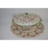 LARGE TUREEN AND COVER AND BASE WITH SERVING SPOON