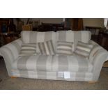 MODERN STRIPED PATTERN THREE-SEAT SOFA WITH MATCHING SCATTER CUSHIONS