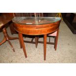 DEMI-LUNE FOLD-TOP TEA TABLE WITH STRUNG DECORATION THROUGHOUT, WIDTH APPROX 89CM