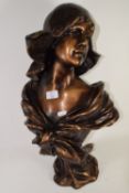 RESIN ART NOUVEAU STYLE BUST OF A LADY