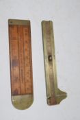 SMALL BRASS MEASURING TOOL MARKED "LONDON" AND A WOODEN RULE MARKED "PHILIP HARRIS & CO 1913