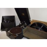 VINTAGE BOXED GRAMOPHONE PLAYER AND A SET OF BOXED RECORDS AND FURTHER PLAYER
