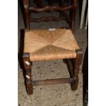 SMALL JOINTED RUSH SEATED STOOL, APPROX 30CM SQUARE
