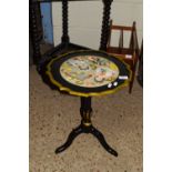 SMALL WINE TABLE WITH LATER PAINTED AND DECOUPAGE DECORATION, APPROX 37CM DIAM