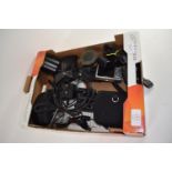 BOX CONTAINING ELECTRICAL EQUIPMENT, CAMERAS, PLUGS ETC