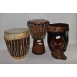 SET OF THREE AFRICAN STYLE DRUMS