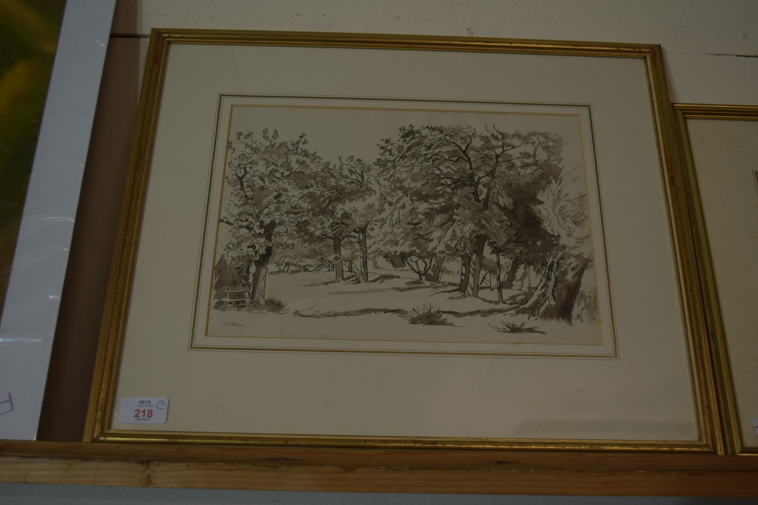 DRAWING OF TREES IN GILT FRAME, TOGETHER WITH PICTURES OF FARM HOUSES - Image 2 of 4