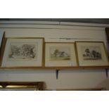 DRAWING OF TREES IN GILT FRAME, TOGETHER WITH PICTURES OF FARM HOUSES