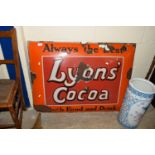 LYONS' COCOA PROMOTIONAL ENAMELLED SIGN (A/F), APPROX 99 X 76CM