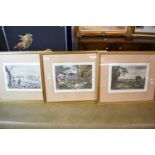 SET OF THREE SHOOTING INTEREST COLOURED PRINTS AFTER R HAVELL JNR, SNIPE SHOOTING, PHEASANT SHOOTING