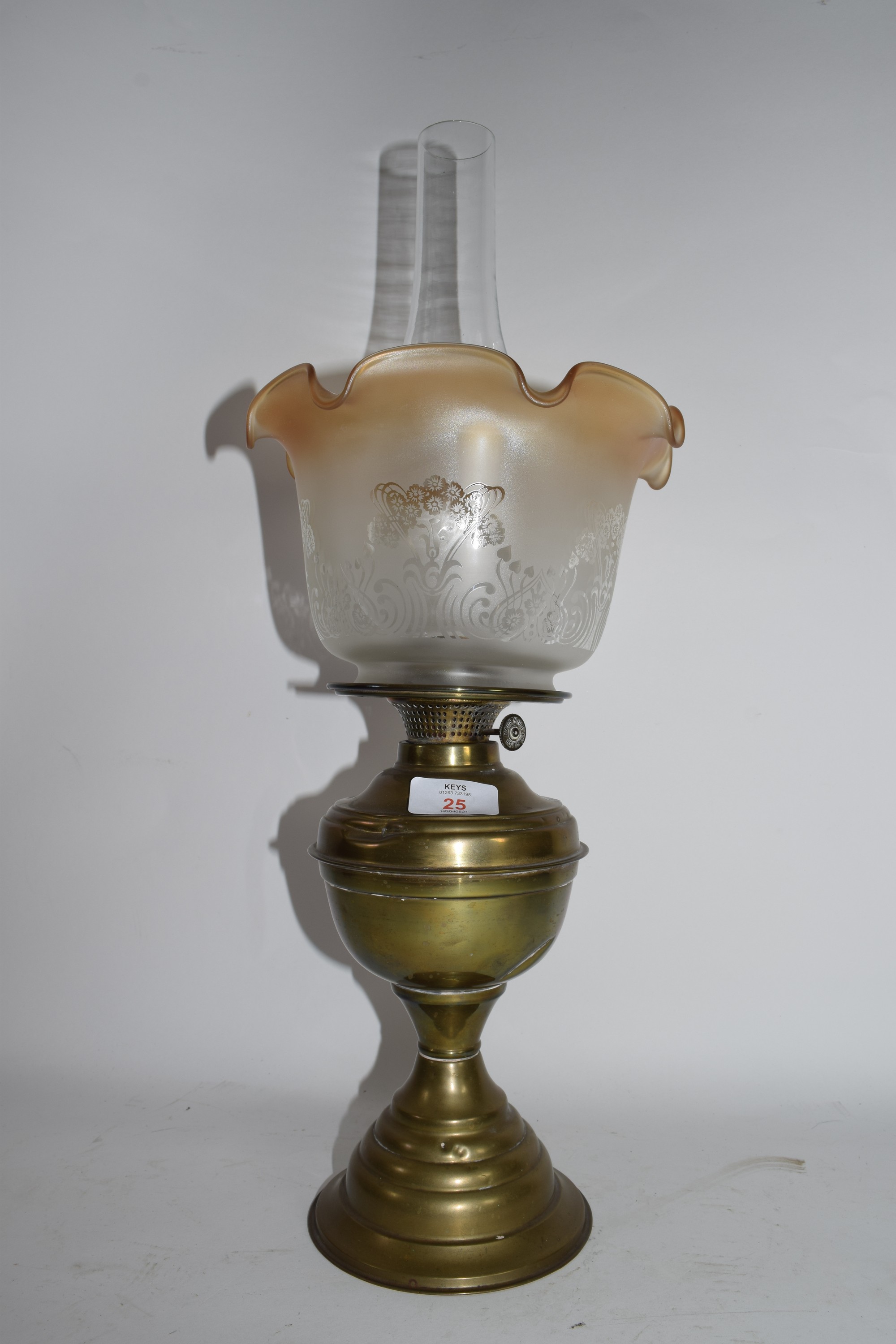 BRASS OIL LAMP WITH GLASS SHADE - Image 2 of 2