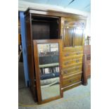 EARLY 20TH CENTURY MAHOGANY FITTED WARDROBE WITH CARVED AND PANELLED DECORATION, TOTAL WIDTH