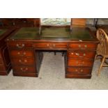 LATE 19TH/EARLY 20TH CENTURY LEATHER TOPPED MAHOGANY TWIN PEDESTAL DESK, APPROX 152 X 80CM