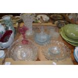 TRAY CONTAINING GLASS WARES, CUT GLASS FRUIT BOWLS, CUT GLASS VASE ETC