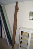 VINTAGE POSSIBLY MILITARY WOOD AND CANVAS STRETCHER, LENGTH APPROX 7FT