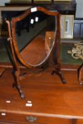 MAHOGANY SHIELD SHAPED SWING MIRROR, WIDTH APPROX 41CM MAX