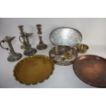 FLAT WARES AND PAIR OF CANDLESTICKS AND SERVING DISHES