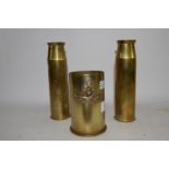 THREE MILITARY SHELLS, TRENCH ART