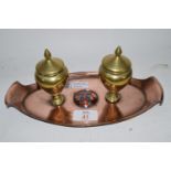 SMALL COPPER TRAY WITH BRASS CONDIMENTS
