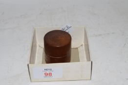 BOX CONTAINING SMALL WOODEN SCREW TYPE BOX WITH QUANTITY OF COINS