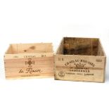 Ch Rieussac 1999 empty wooden Case^ t/w Ch du Rosaire 2014 empty Half Case (2)