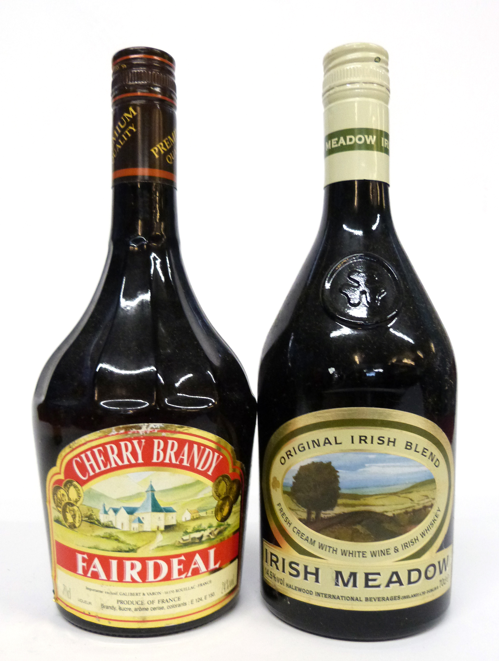 One bottle Irish Meadow cream liqueur (14.5%^ 70cl)^ together with one bottle of Fairdeal Cherry