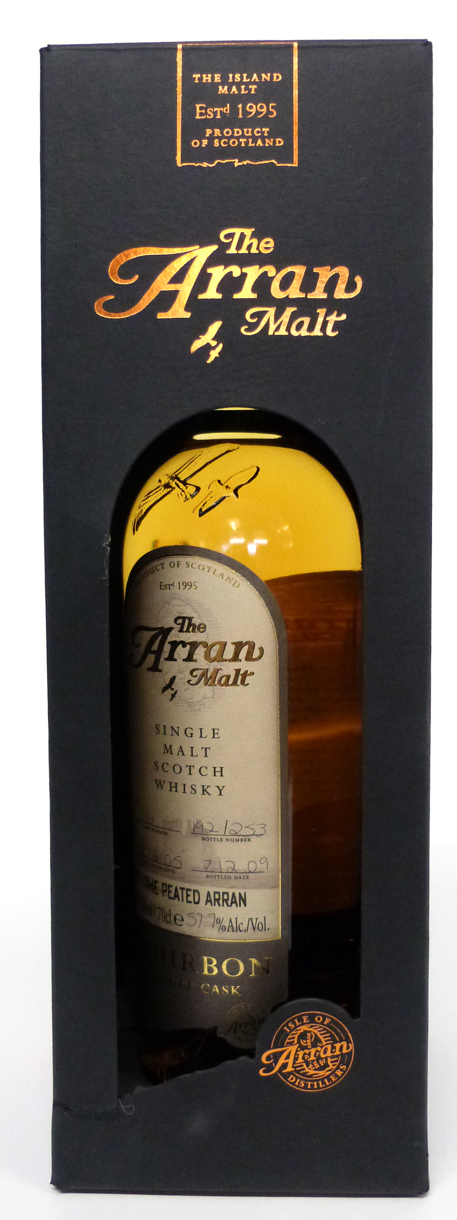 Arran^ The Peated Arran Bourbon. Distilled 12/12/05 bt 7/12/09^ cask no 116 bottle no 192 of 253^ - Image 2 of 2