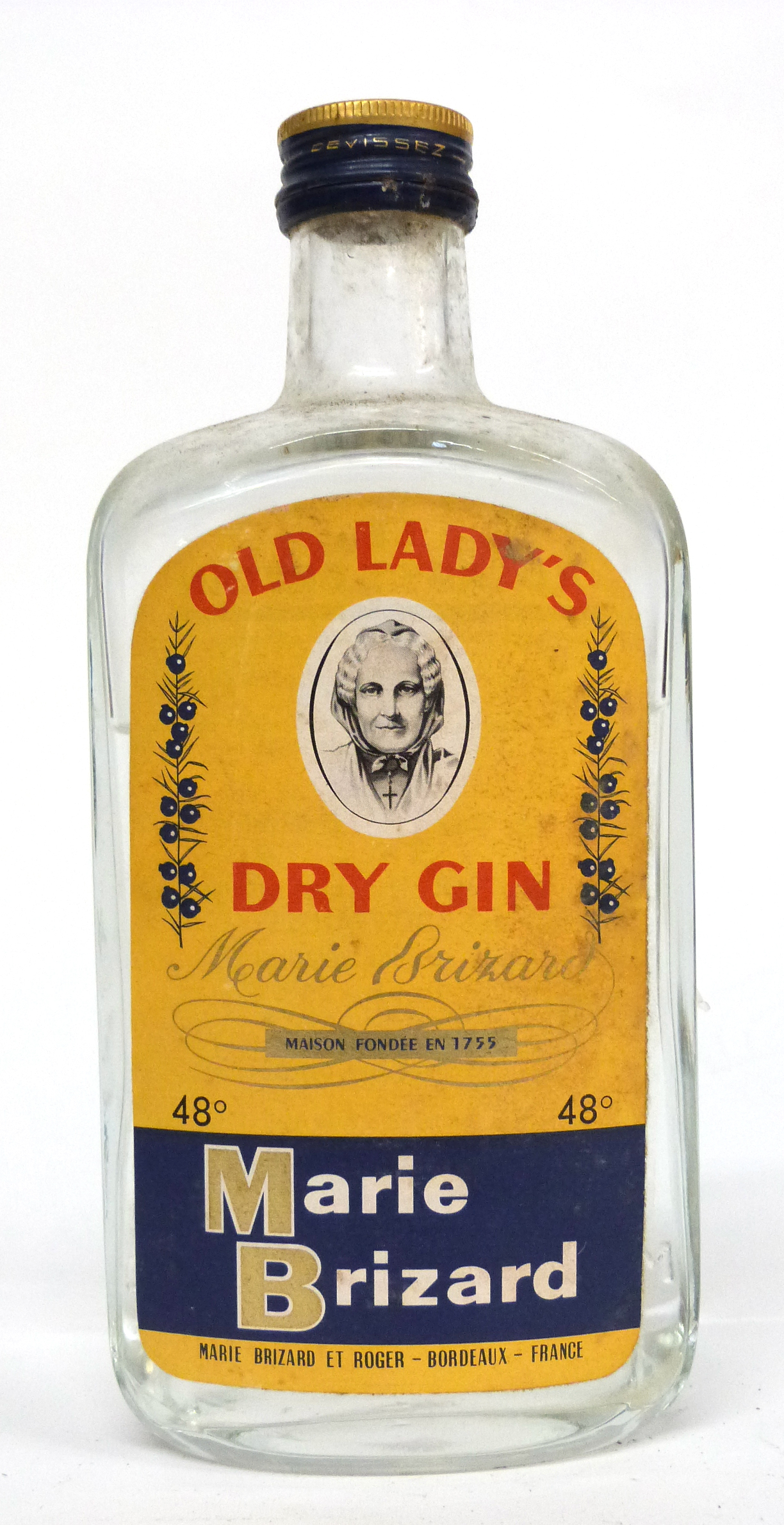 One bottle vintage Old Lady~s Dry Gin^ Marie Brizard^ c.1960s^ 48 deg (low level)