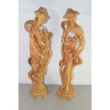 PAIR OF ORIENTAL FIGURES MODELLED IN RESIN